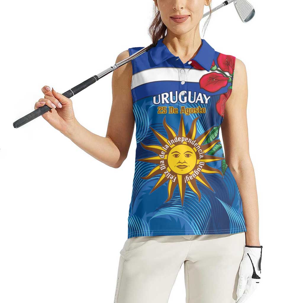 Uruguay Independence Day Women Sleeveless Polo Shirt 25 De Agosto Coat Of Arms With Ceibo - Wonder Print Shop