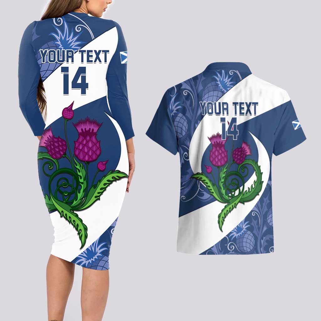 Custom Scotland Rugby Couples Matching Long Sleeve Bodycon Dress and Hawaiian Shirt 2024 Go Champions Scottish Thistles - Wonder Print Shop