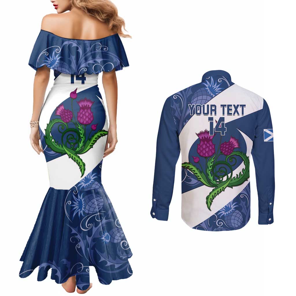Custom Scotland Rugby Couples Matching Mermaid Dress and Long Sleeve Button Shirt 2024 Go Champions Scottish Thistles
