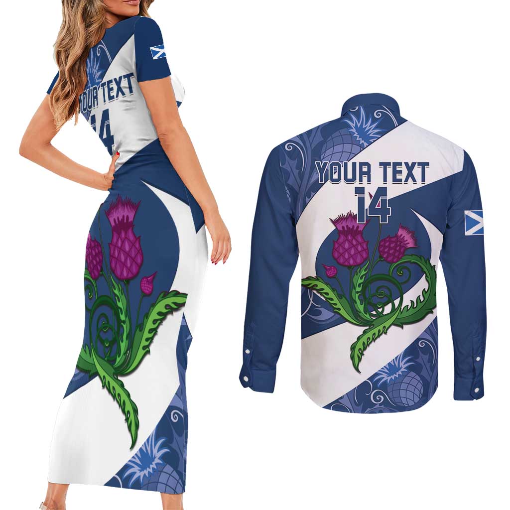 Custom Scotland Rugby Couples Matching Short Sleeve Bodycon Dress and Long Sleeve Button Shirt 2024 Go Champions Scottish Thistles - Wonder Print Shop
