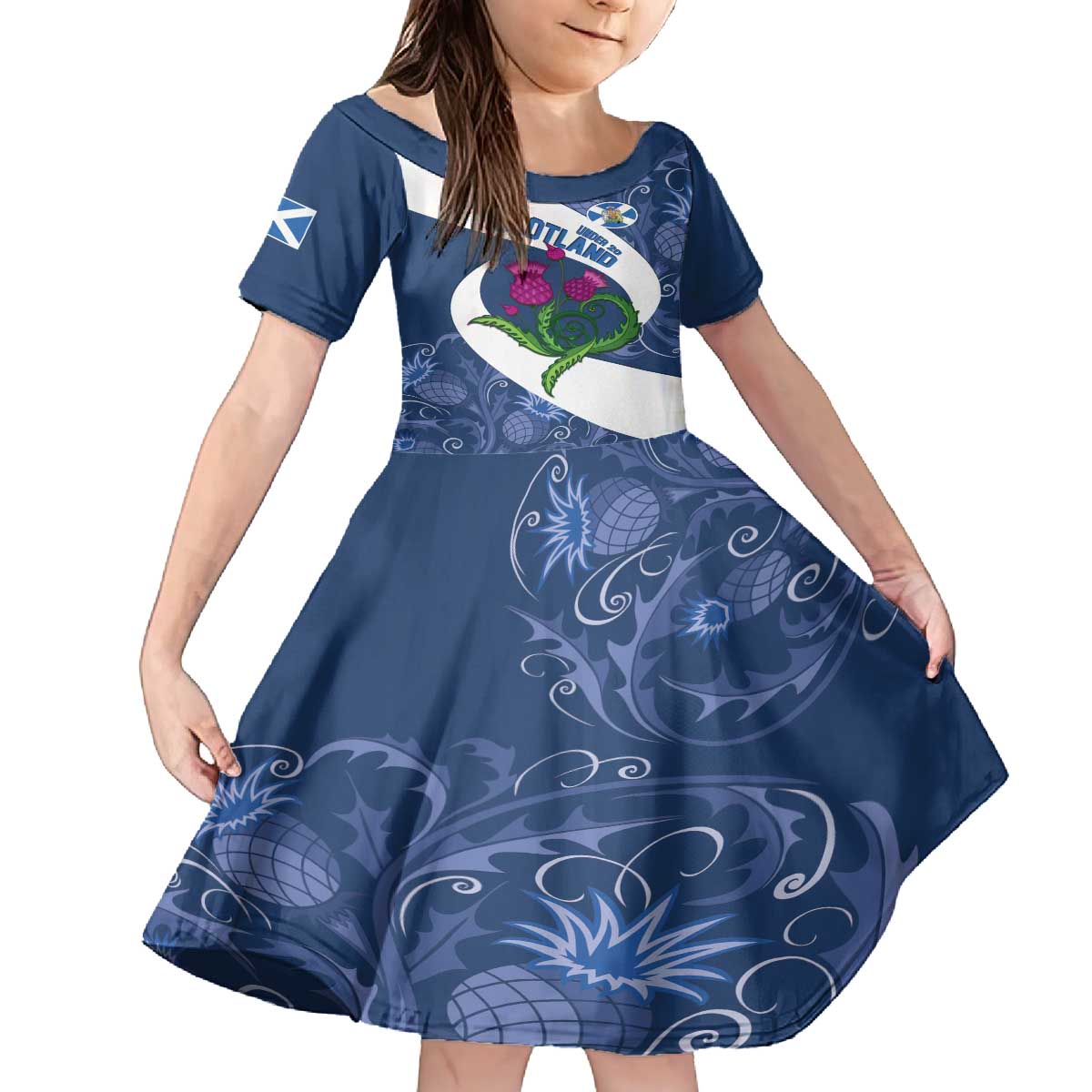 Custom Scotland Rugby Family Matching Off The Shoulder Long Sleeve Dress and Hawaiian Shirt 2024 Go Champions Scottish Thistles - Wonder Print Shop