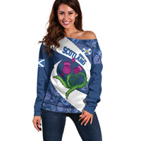 Custom Scotland Rugby Off Shoulder Sweater 2024 Go Champions Scottish Thistles - Wonder Print Shop