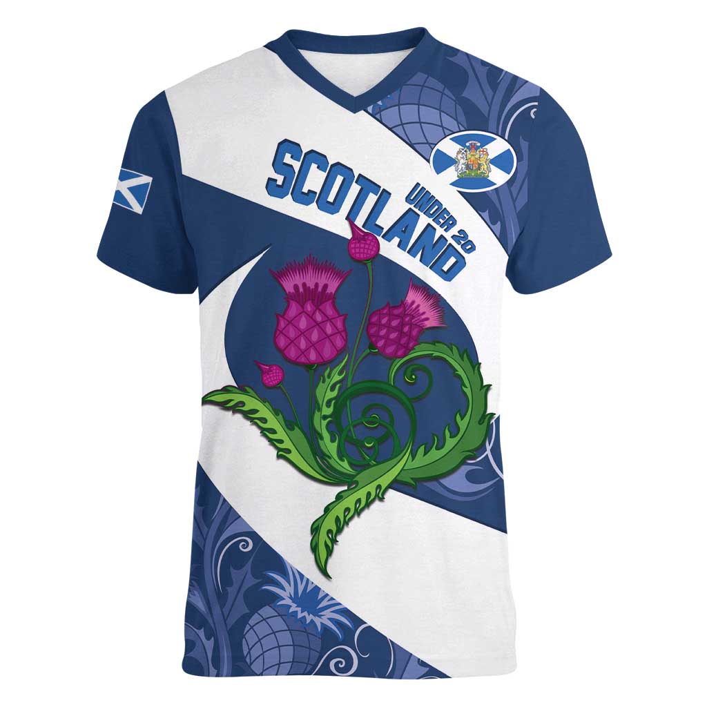 Custom Scotland Rugby Women V-Neck T-Shirt 2024 Go Champions Scottish Thistles - Wonder Print Shop