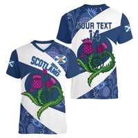 Custom Scotland Rugby Women V-Neck T-Shirt 2024 Go Champions Scottish Thistles - Wonder Print Shop