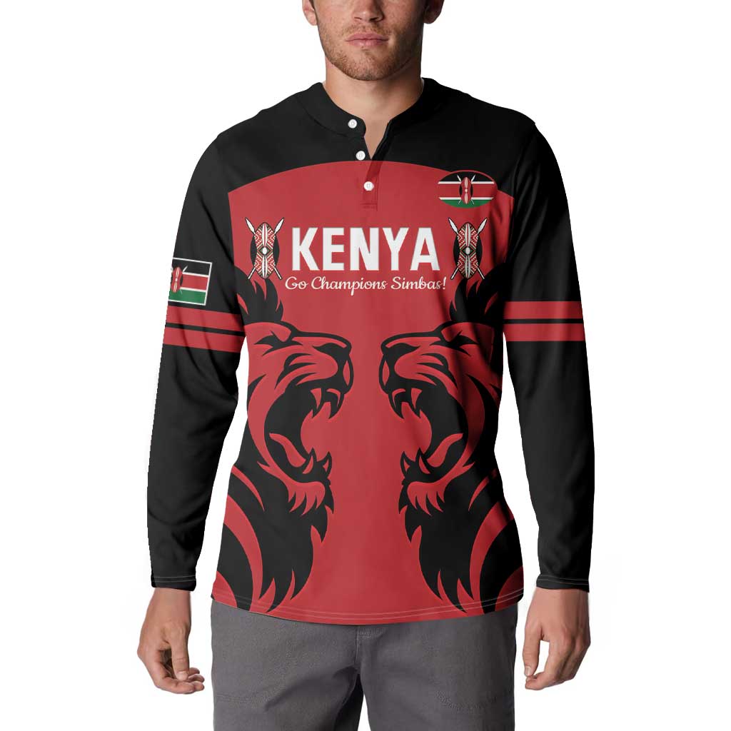 Custom Kenya Rugby Button Sweatshirt 2024 Go Champions Simbas - Red - Wonder Print Shop
