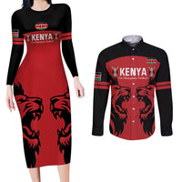 Custom Kenya Rugby Couples Matching Long Sleeve Bodycon Dress and Long Sleeve Button Shirt 2024 Go Champions Simbas - Red - Wonder Print Shop
