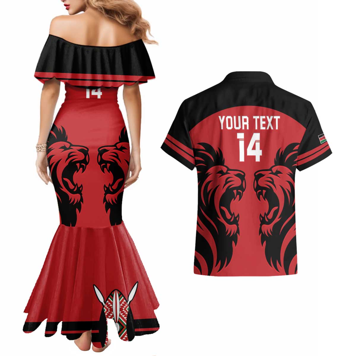 Custom Kenya Rugby Couples Matching Mermaid Dress and Hawaiian Shirt 2024 Go Champions Simbas - Red - Wonder Print Shop