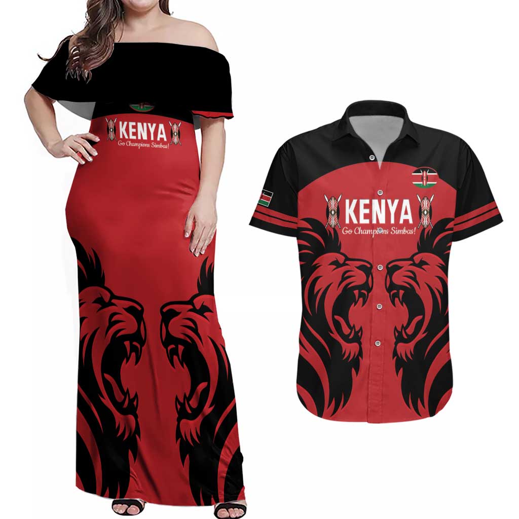 Custom Kenya Rugby Couples Matching Off Shoulder Maxi Dress and Hawaiian Shirt 2024 Go Champions Simbas - Red - Wonder Print Shop