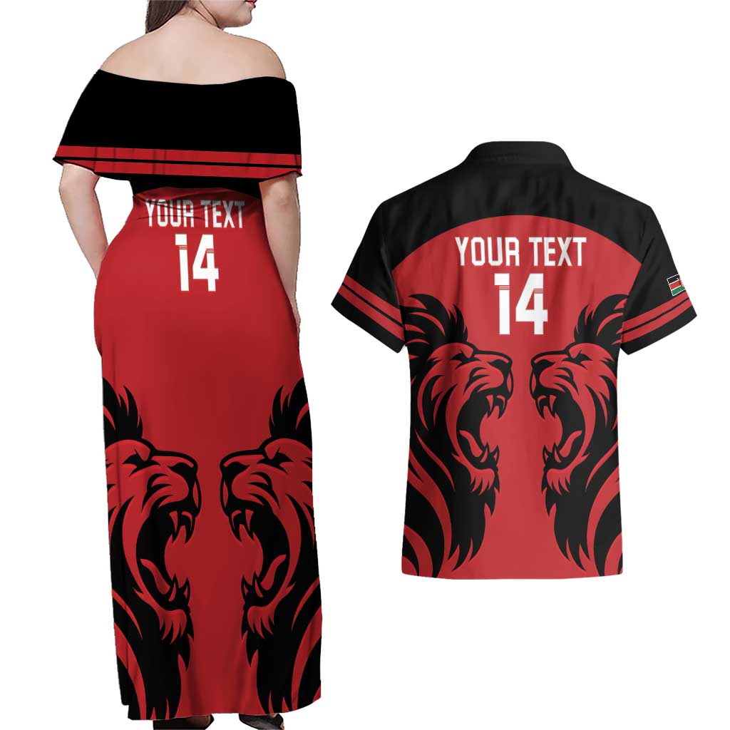 Custom Kenya Rugby Couples Matching Off Shoulder Maxi Dress and Hawaiian Shirt 2024 Go Champions Simbas - Red - Wonder Print Shop