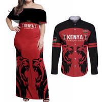 Custom Kenya Rugby Couples Matching Off Shoulder Maxi Dress and Long Sleeve Button Shirt 2024 Go Champions Simbas - Red - Wonder Print Shop