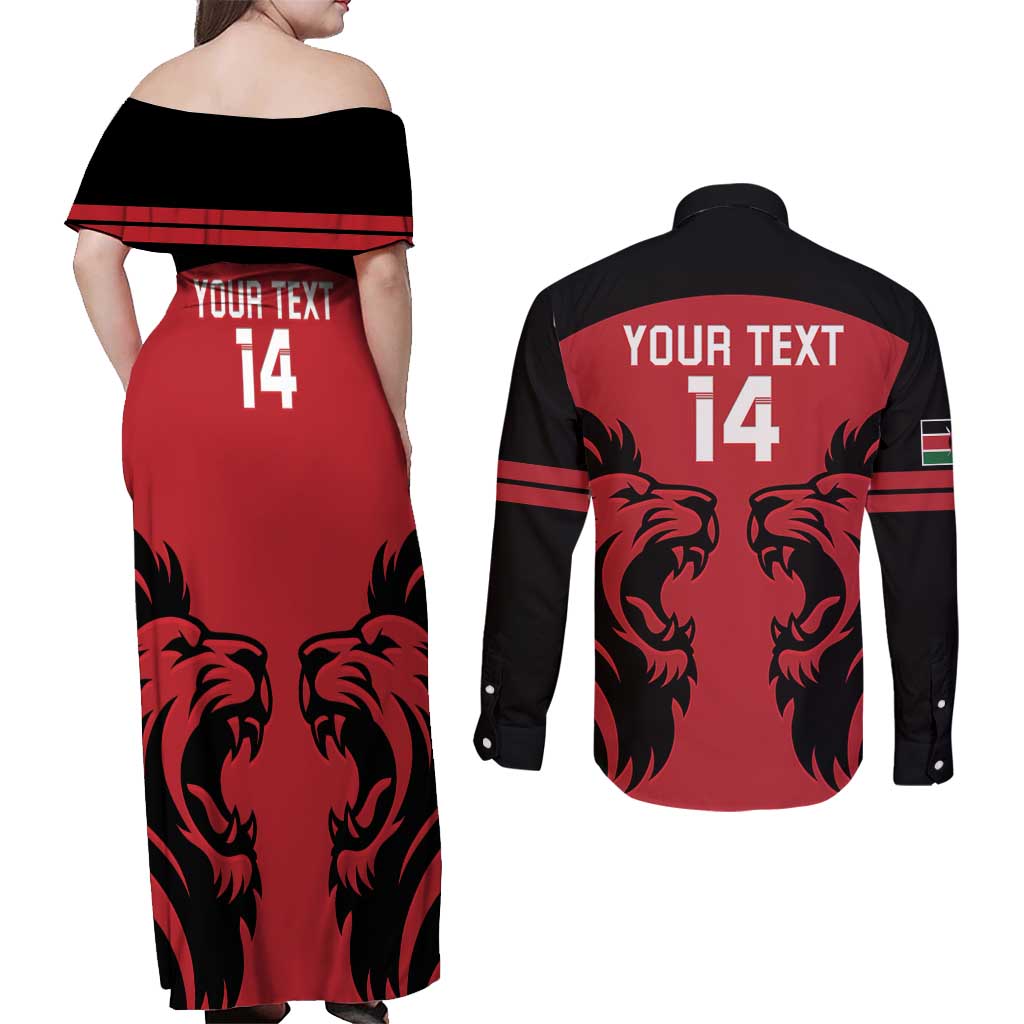 Custom Kenya Rugby Couples Matching Off Shoulder Maxi Dress and Long Sleeve Button Shirt 2024 Go Champions Simbas - Red - Wonder Print Shop
