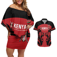 Custom Kenya Rugby Couples Matching Off Shoulder Short Dress and Hawaiian Shirt 2024 Go Champions Simbas - Red - Wonder Print Shop