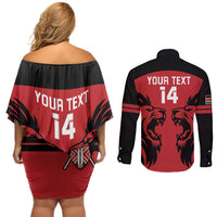 Custom Kenya Rugby Couples Matching Off Shoulder Short Dress and Long Sleeve Button Shirt 2024 Go Champions Simbas - Red - Wonder Print Shop