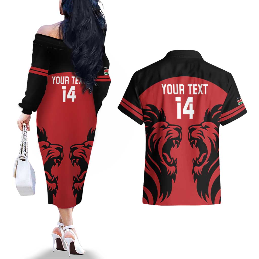 Custom Kenya Rugby Couples Matching Off The Shoulder Long Sleeve Dress and Hawaiian Shirt 2024 Go Champions Simbas - Red - Wonder Print Shop
