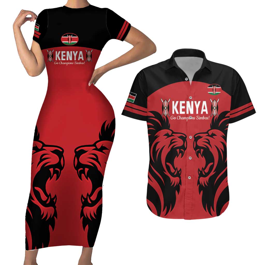 Custom Kenya Rugby Couples Matching Short Sleeve Bodycon Dress and Hawaiian Shirt 2024 Go Champions Simbas - Red - Wonder Print Shop