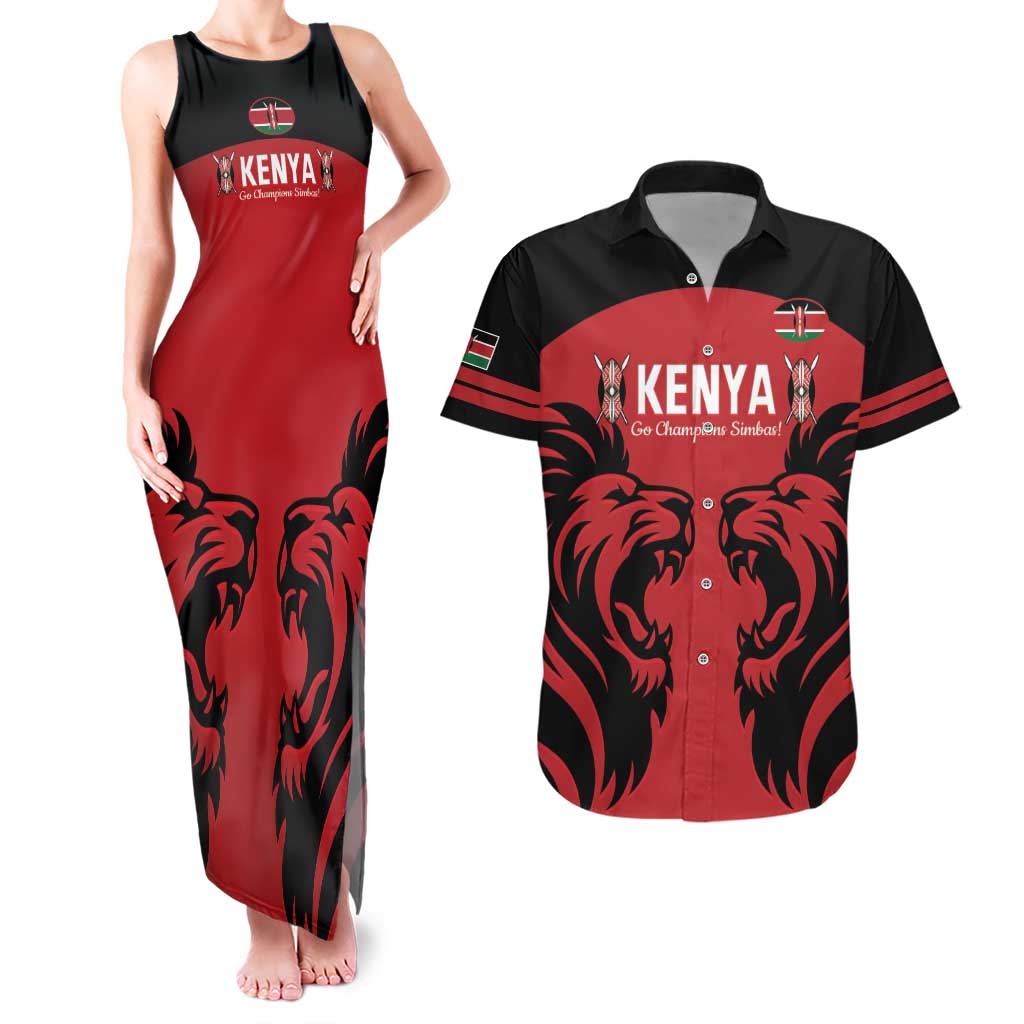 Custom Kenya Rugby Couples Matching Tank Maxi Dress and Hawaiian Shirt 2024 Go Champions Simbas - Red - Wonder Print Shop