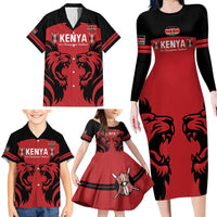 Custom Kenya Rugby Family Matching Long Sleeve Bodycon Dress and Hawaiian Shirt 2024 Go Champions Simbas - Red - Wonder Print Shop