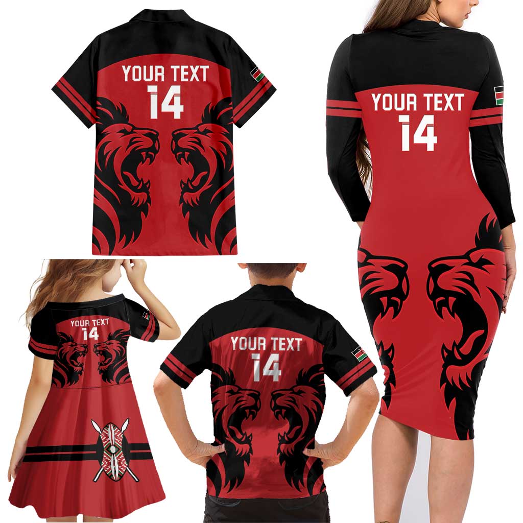 Custom Kenya Rugby Family Matching Long Sleeve Bodycon Dress and Hawaiian Shirt 2024 Go Champions Simbas - Red - Wonder Print Shop