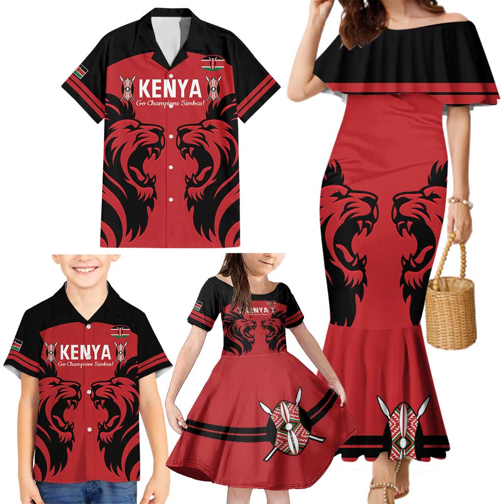 Custom Kenya Rugby Family Matching Mermaid Dress and Hawaiian Shirt 2024 Go Champions Simbas - Red - Wonder Print Shop
