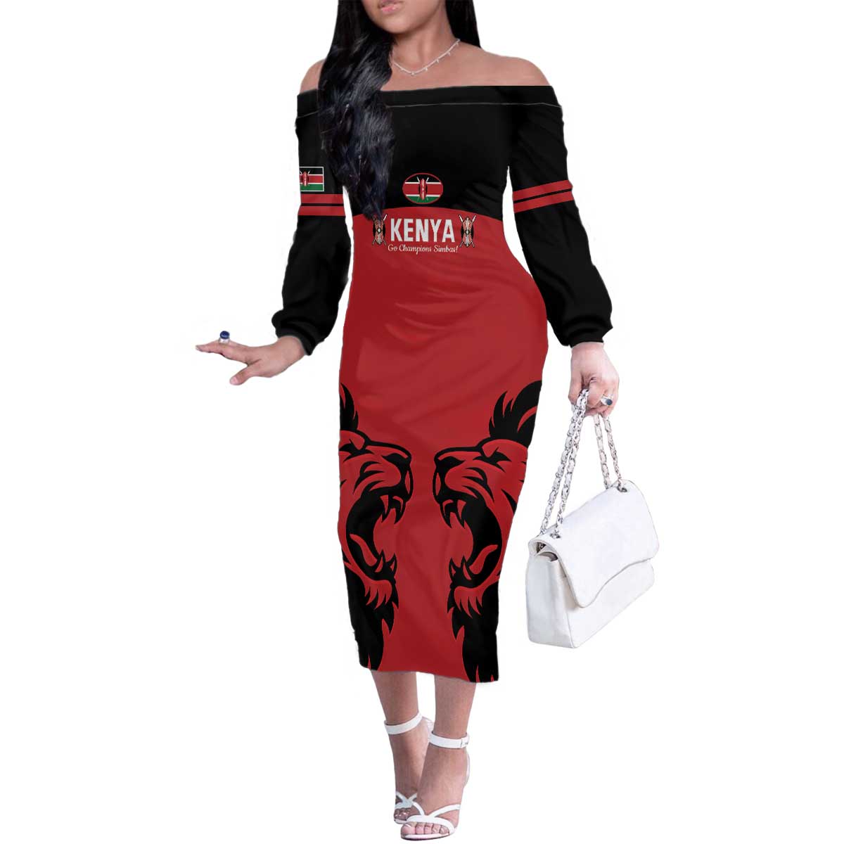 Custom Kenya Rugby Family Matching Off The Shoulder Long Sleeve Dress and Hawaiian Shirt 2024 Go Champions Simbas - Red - Wonder Print Shop