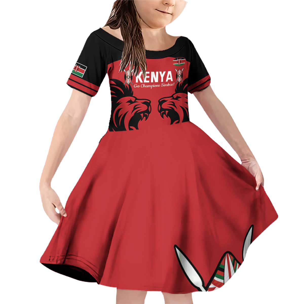 Custom Kenya Rugby Family Matching Off Shoulder Short Dress and Hawaiian Shirt 2024 Go Champions Simbas - Red - Wonder Print Shop