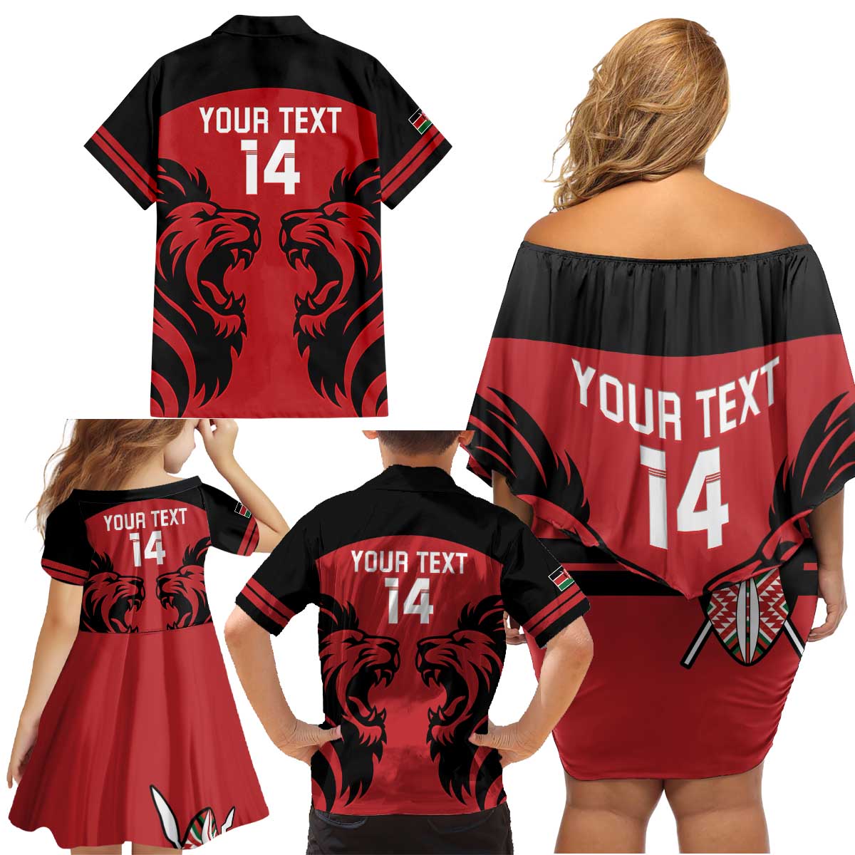 Custom Kenya Rugby Family Matching Off Shoulder Short Dress and Hawaiian Shirt 2024 Go Champions Simbas - Red - Wonder Print Shop