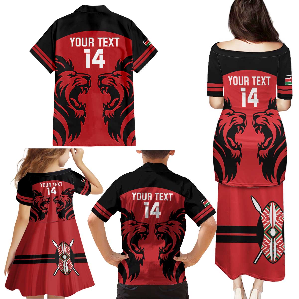 Custom Kenya Rugby Family Matching Puletasi and Hawaiian Shirt 2024 Go Champions Simbas - Red - Wonder Print Shop