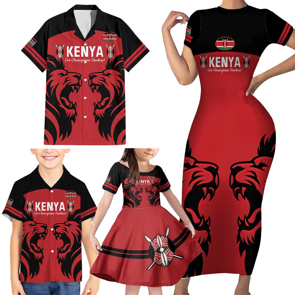 Custom Kenya Rugby Family Matching Short Sleeve Bodycon Dress and Hawaiian Shirt 2024 Go Champions Simbas - Red - Wonder Print Shop