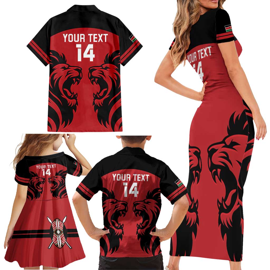 Custom Kenya Rugby Family Matching Short Sleeve Bodycon Dress and Hawaiian Shirt 2024 Go Champions Simbas - Red - Wonder Print Shop