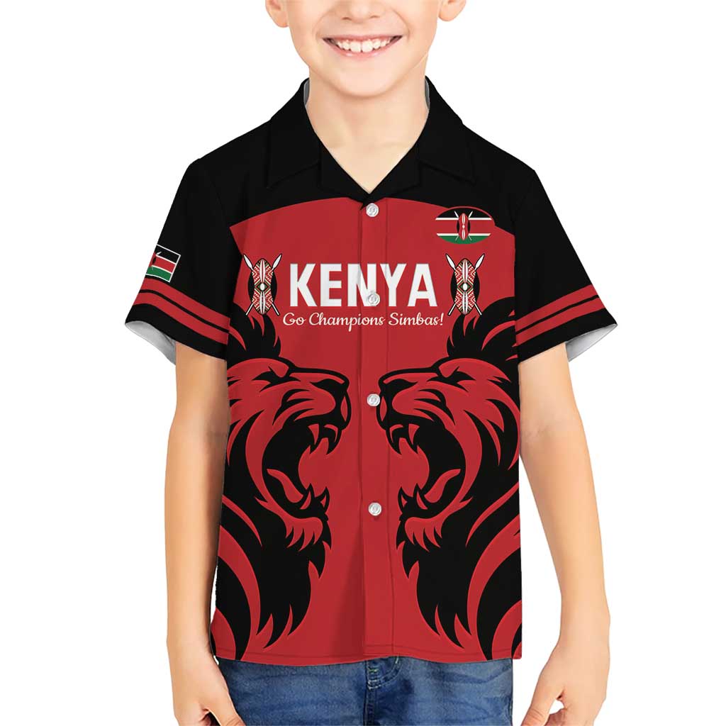 Custom Kenya Rugby Family Matching Short Sleeve Bodycon Dress and Hawaiian Shirt 2024 Go Champions Simbas - Red - Wonder Print Shop