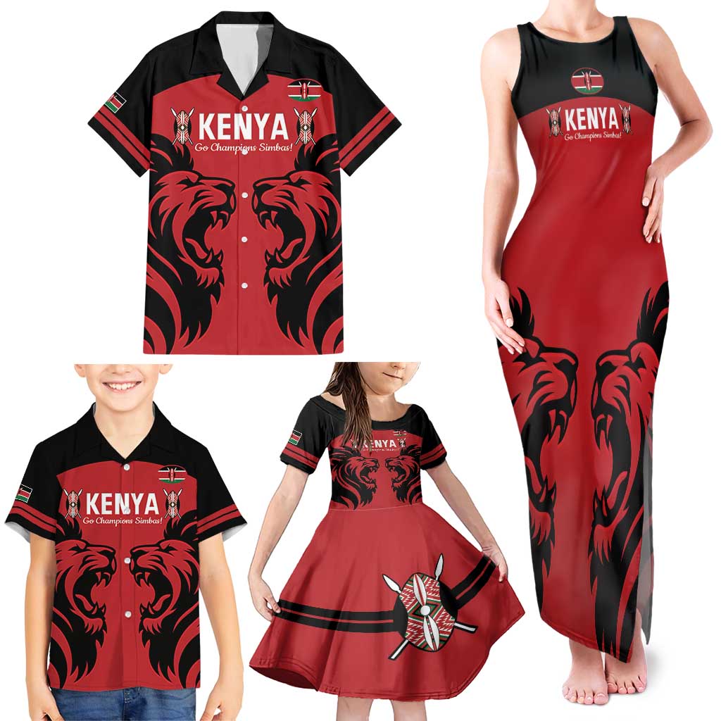 Custom Kenya Rugby Family Matching Tank Maxi Dress and Hawaiian Shirt 2024 Go Champions Simbas - Red - Wonder Print Shop