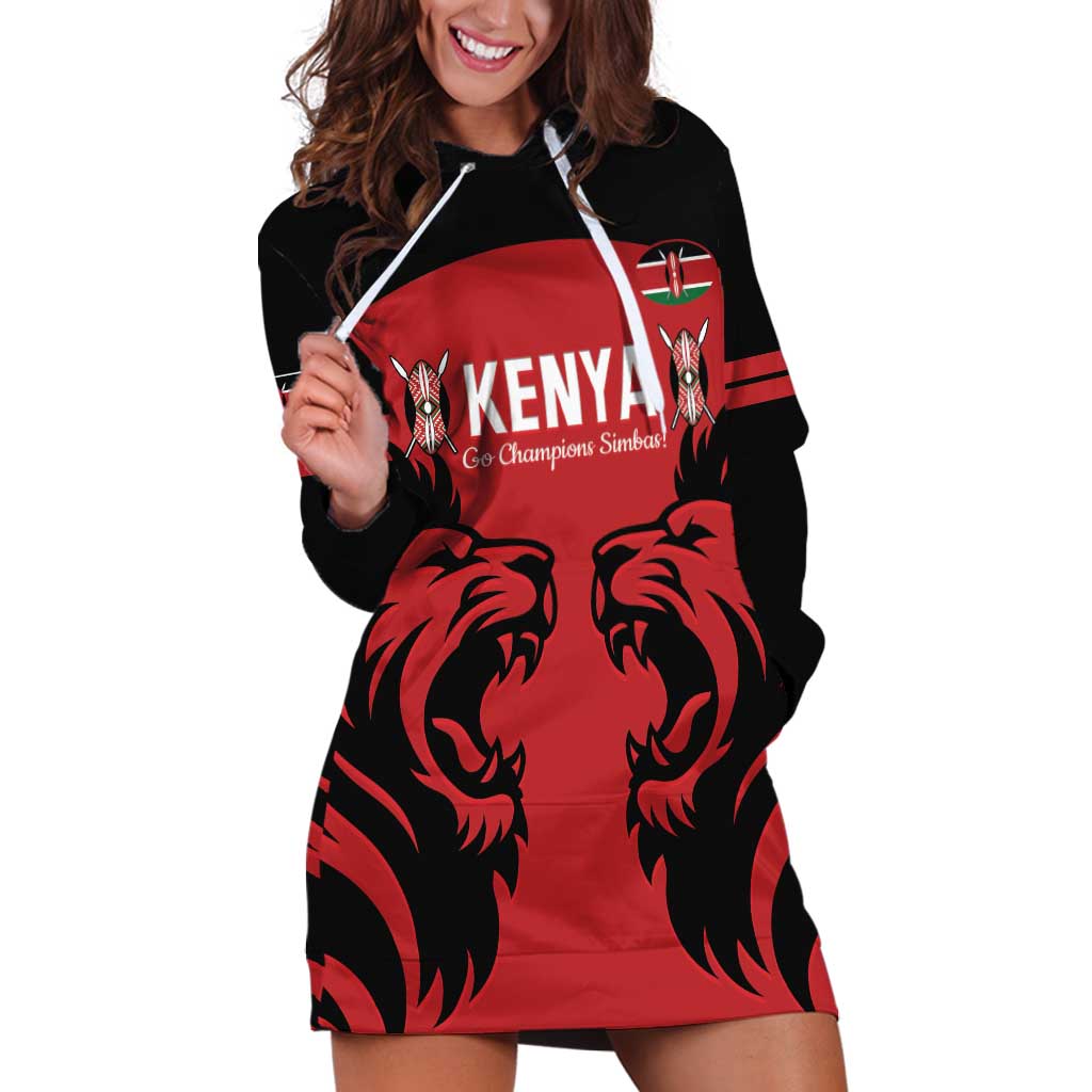 Custom Kenya Rugby Hoodie Dress 2024 Go Champions Simbas - Red - Wonder Print Shop