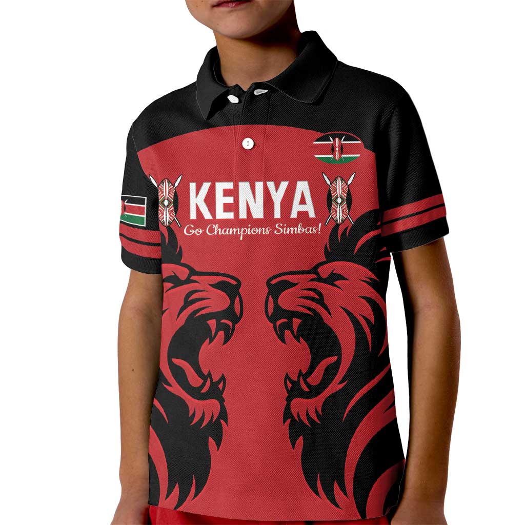 Custom Kenya Rugby Kid Polo Shirt 2024 Go Champions Simbas - Red - Wonder Print Shop