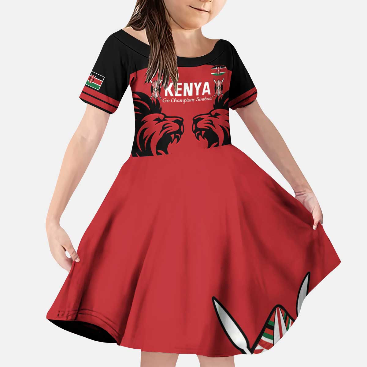 Custom Kenya Rugby Kid Short Sleeve Dress 2024 Go Champions Simbas - Red - Wonder Print Shop