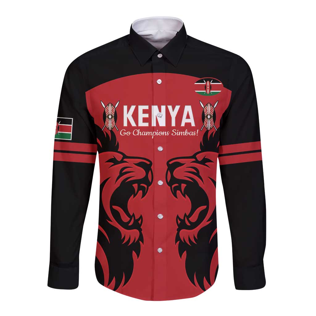 Custom Kenya Rugby Long Sleeve Button Shirt 2024 Go Champions Simbas - Red - Wonder Print Shop