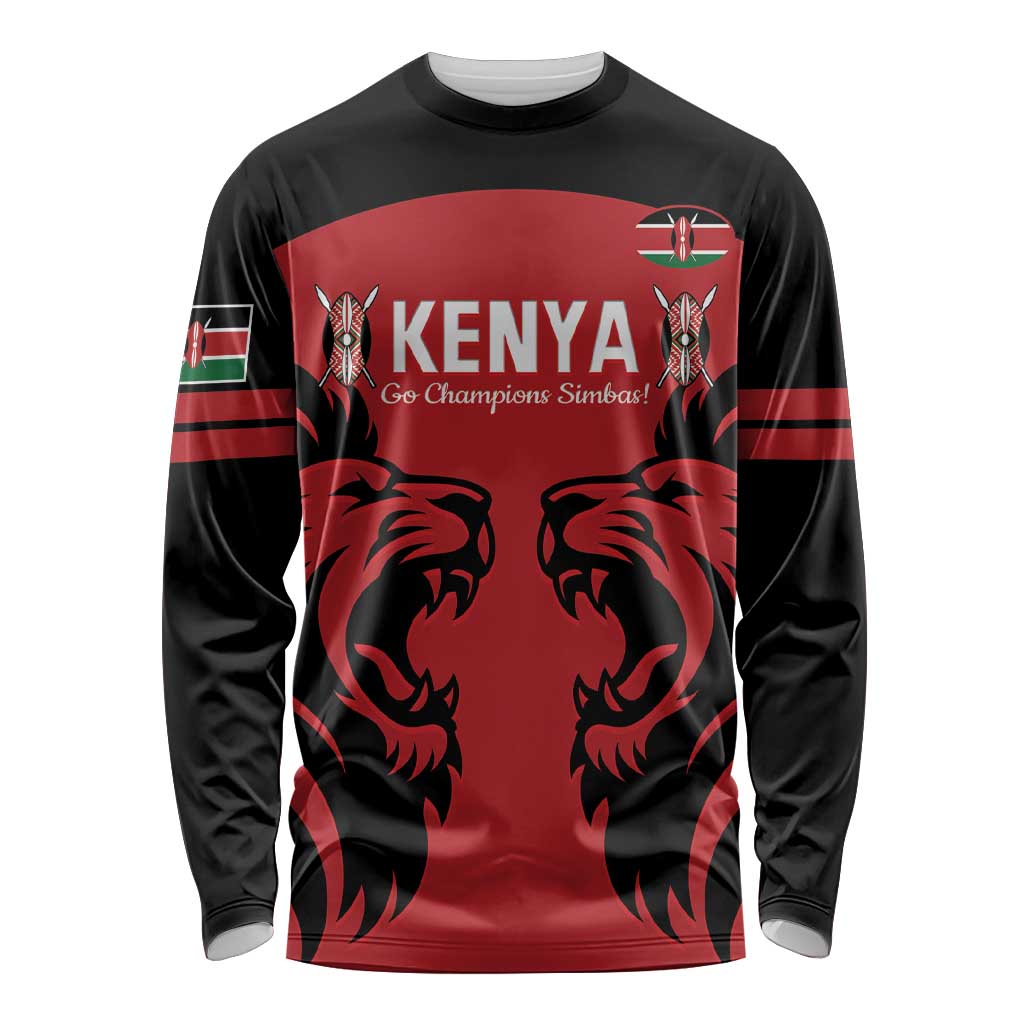 Custom Kenya Rugby Long Sleeve Shirt 2024 Go Champions Simbas - Red - Wonder Print Shop