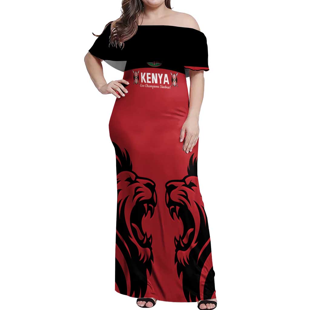 Custom Kenya Rugby Off Shoulder Maxi Dress 2024 Go Champions Simbas - Red - Wonder Print Shop