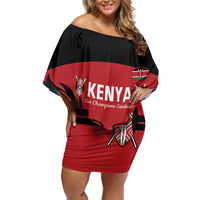 Custom Kenya Rugby Off Shoulder Short Dress 2024 Go Champions Simbas - Red - Wonder Print Shop