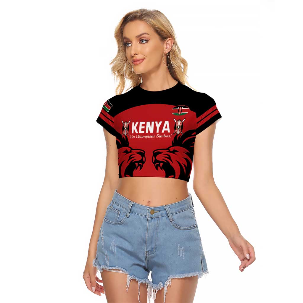 Custom Kenya Rugby Raglan Cropped T Shirt 2024 Go Champions Simbas - Red - Wonder Print Shop