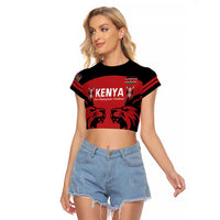 Custom Kenya Rugby Raglan Cropped T Shirt 2024 Go Champions Simbas - Red - Wonder Print Shop