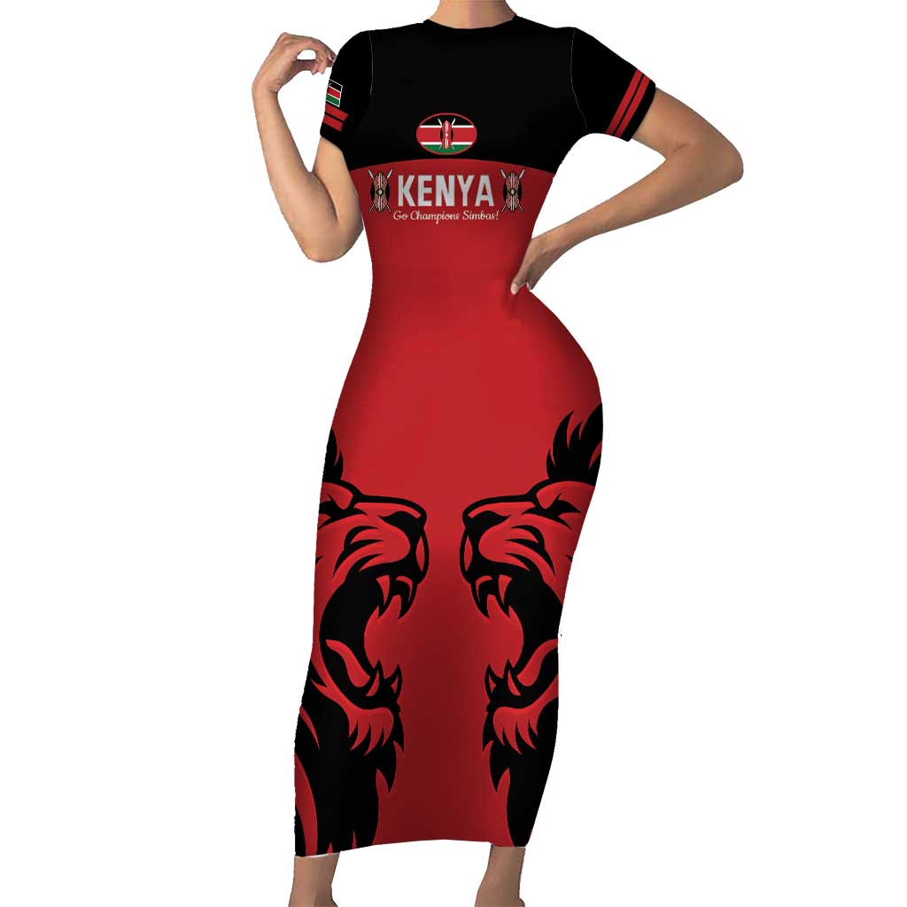 Custom Kenya Rugby Short Sleeve Bodycon Dress 2024 Go Champions Simbas - Red - Wonder Print Shop