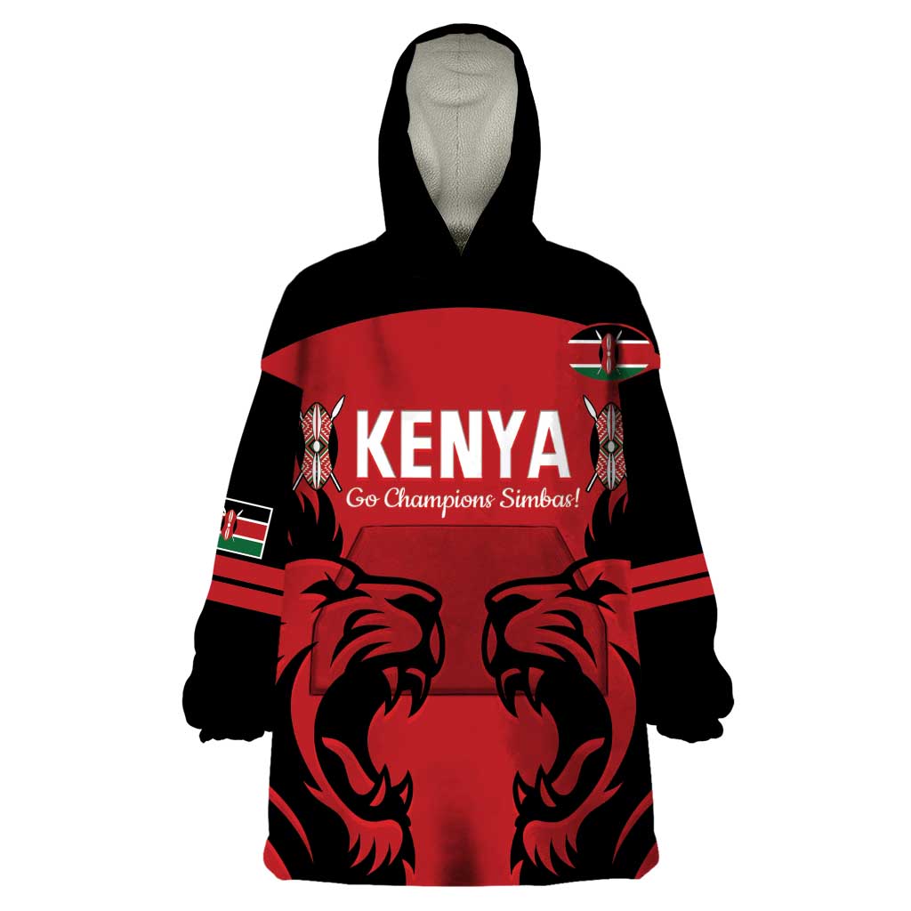 Custom Kenya Rugby Wearable Blanket Hoodie 2024 Go Champions Simbas - Red - Wonder Print Shop