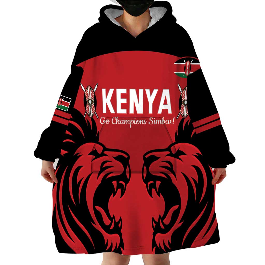 Custom Kenya Rugby Wearable Blanket Hoodie 2024 Go Champions Simbas - Red - Wonder Print Shop