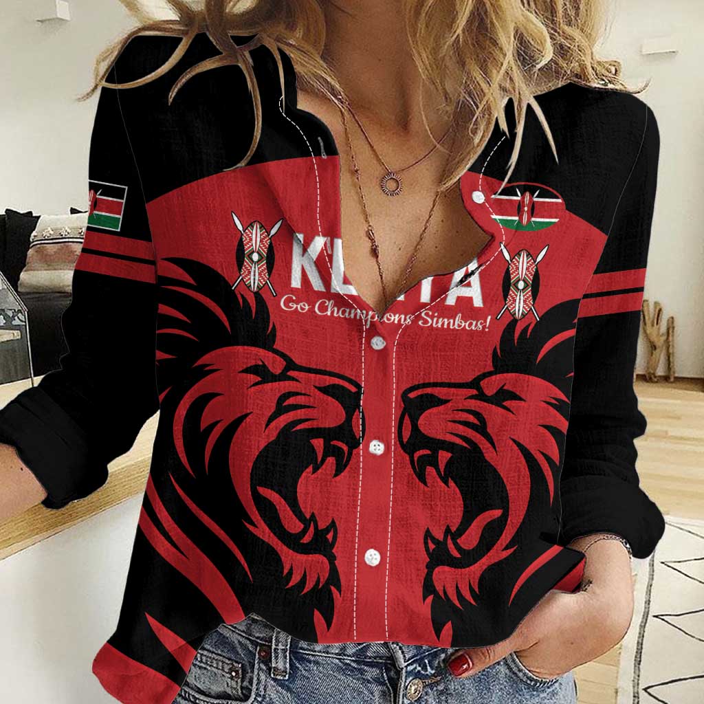 Custom Kenya Rugby Women Casual Shirt 2024 Go Champions Simbas - Red - Wonder Print Shop