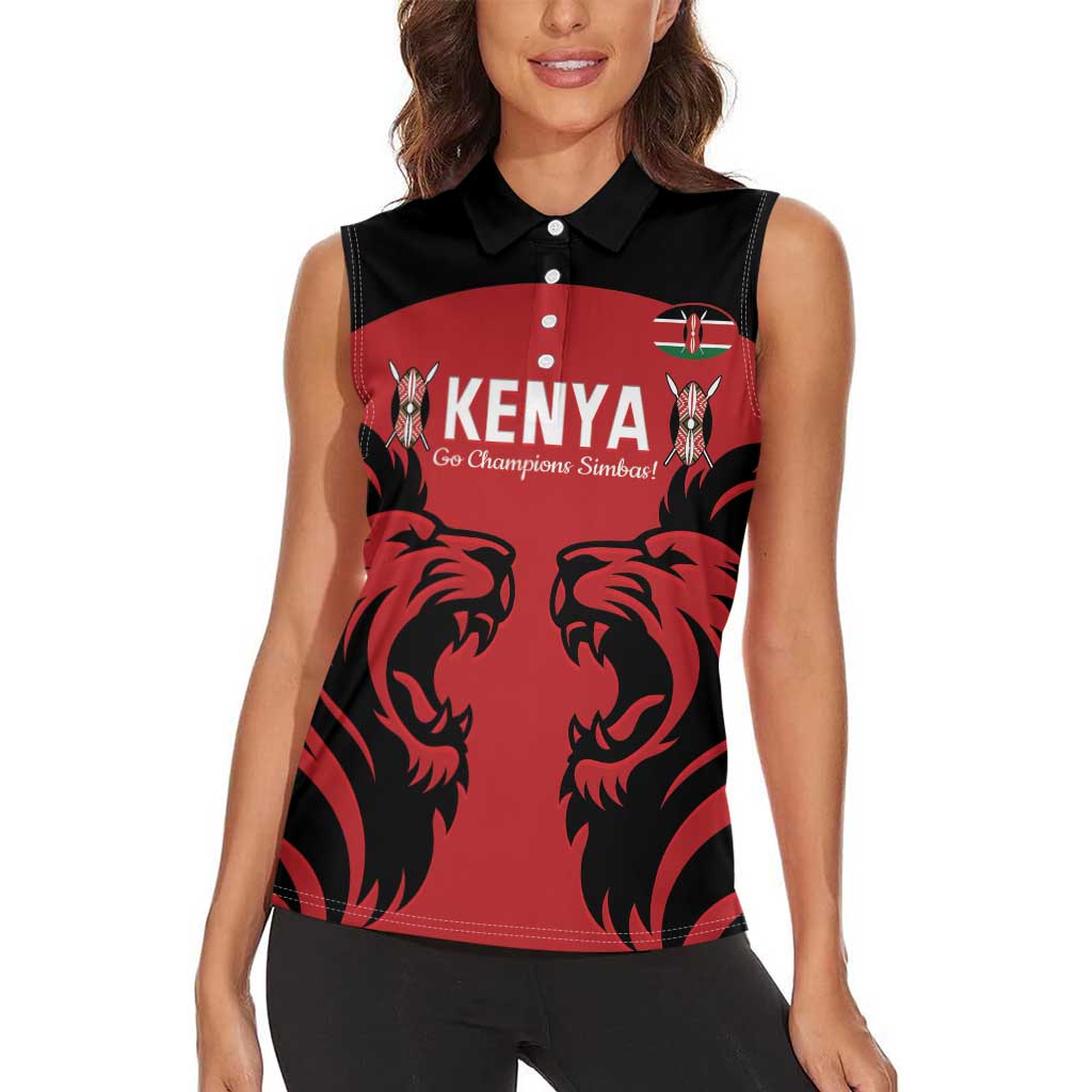 Custom Kenya Rugby Women Sleeveless Polo Shirt 2024 Go Champions Simbas - Red - Wonder Print Shop