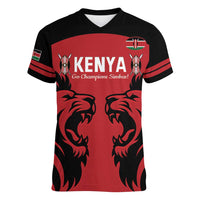 Custom Kenya Rugby Women V-Neck T-Shirt 2024 Go Champions Simbas - Red - Wonder Print Shop