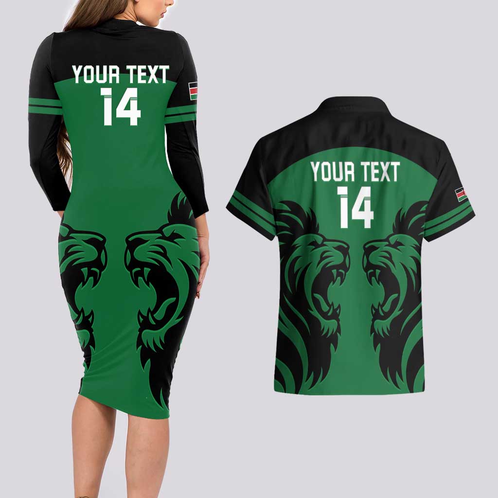 Custom Kenya Rugby Couples Matching Long Sleeve Bodycon Dress and Hawaiian Shirt 2024 Go Champions Simbas - Green - Wonder Print Shop