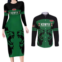 Custom Kenya Rugby Couples Matching Long Sleeve Bodycon Dress and Long Sleeve Button Shirt 2024 Go Champions Simbas - Green - Wonder Print Shop