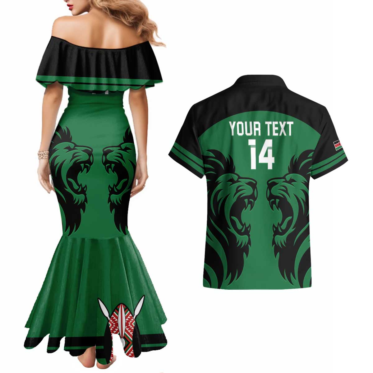 Custom Kenya Rugby Couples Matching Mermaid Dress and Hawaiian Shirt 2024 Go Champions Simbas - Green - Wonder Print Shop