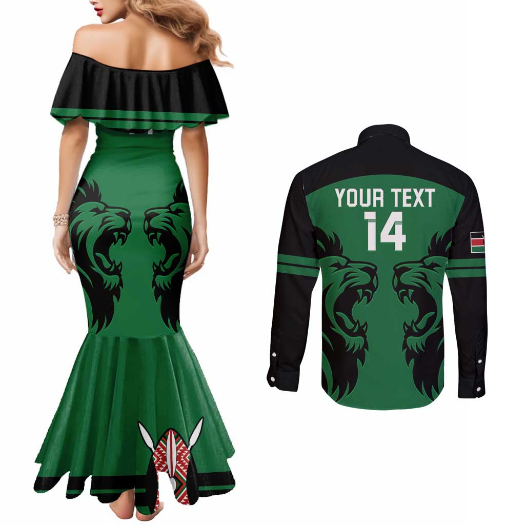 Custom Kenya Rugby Couples Matching Mermaid Dress and Long Sleeve Button Shirt 2024 Go Champions Simbas - Green